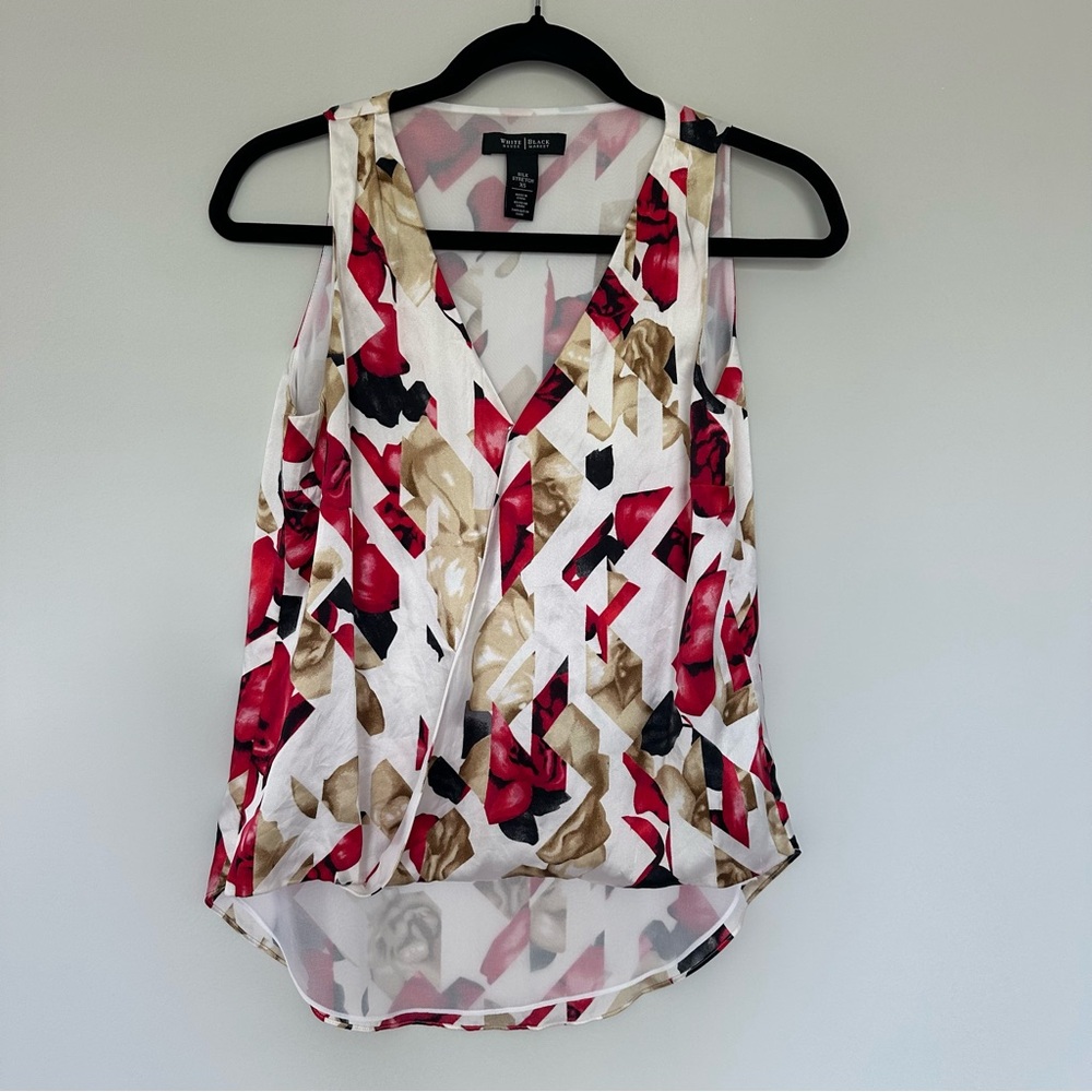 White House Black Market Presla Fracture Shell Sleeveless Blouse Floral Silk XS